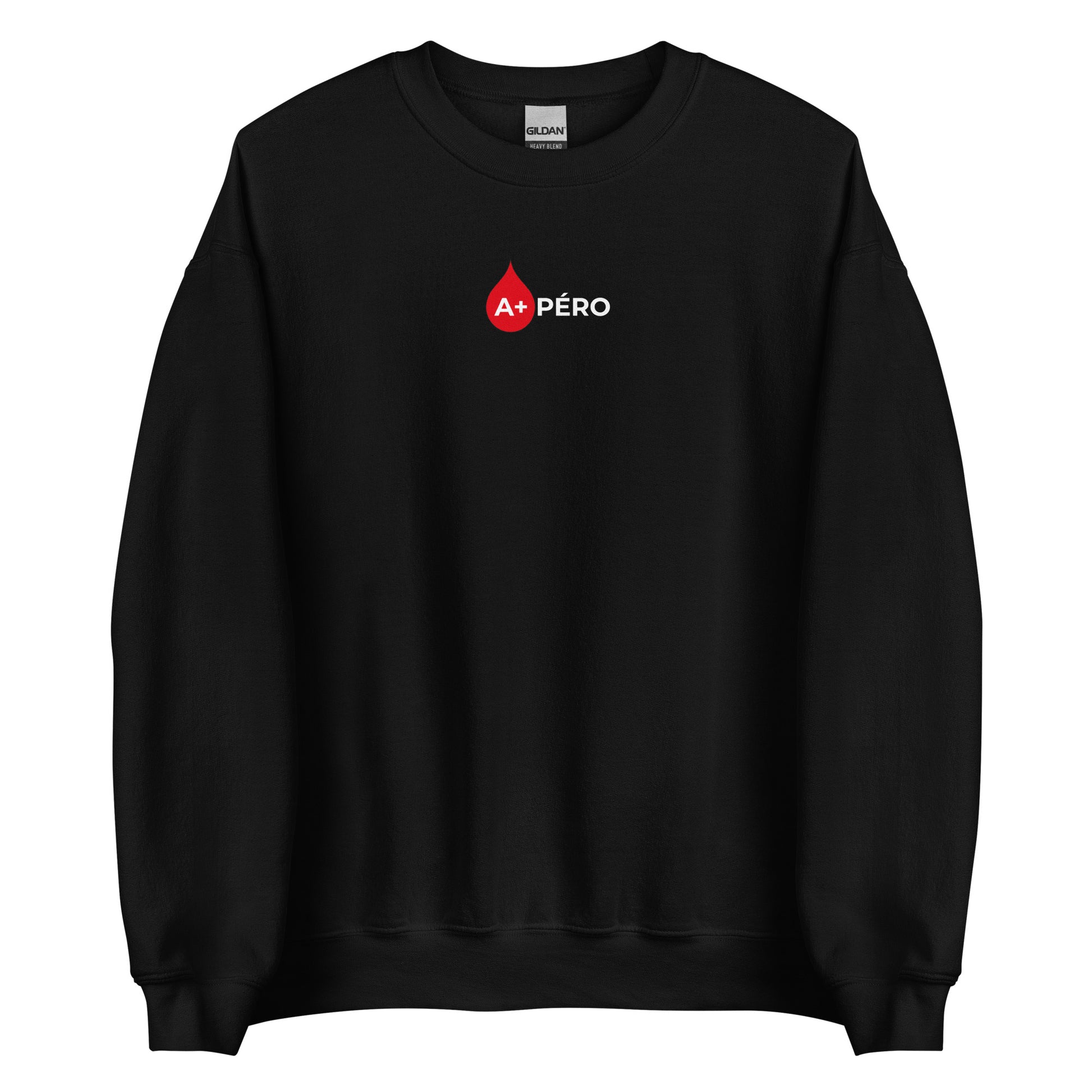 Sweat unisexe col rond Apéro groupe sanguin A+ Noir - Sedurro