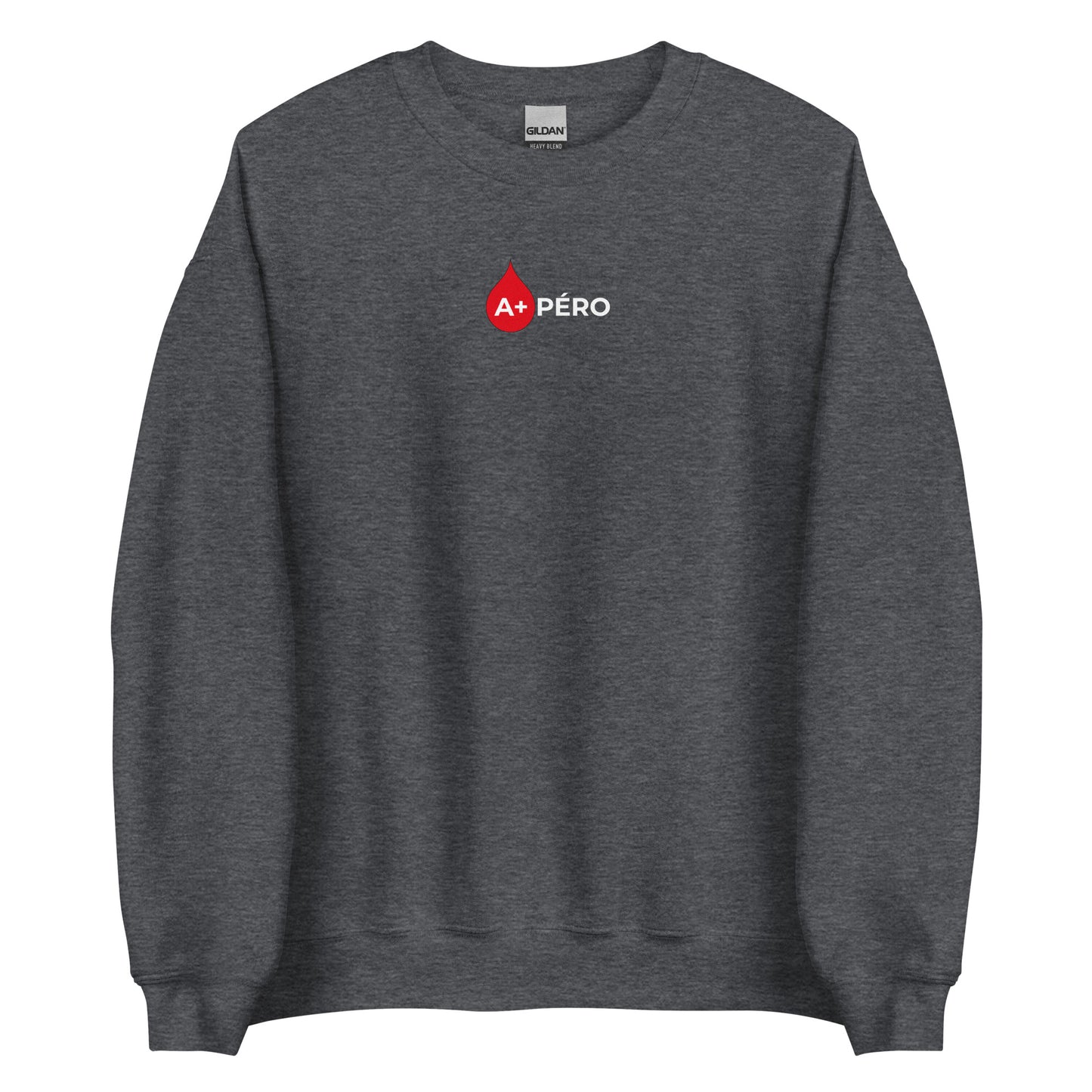 Sweat unisexe col rond Apéro groupe sanguin A+ Gris Foncé Chiné - Sedurro