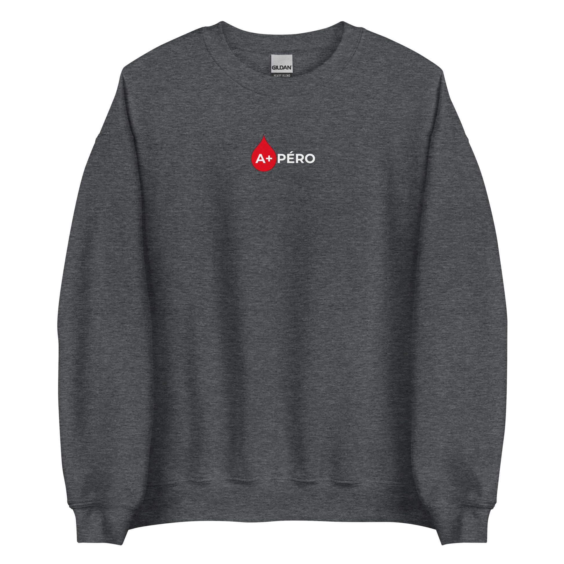 Sweat unisexe col rond Apéro groupe sanguin A+ Gris Foncé Chiné - Sedurro