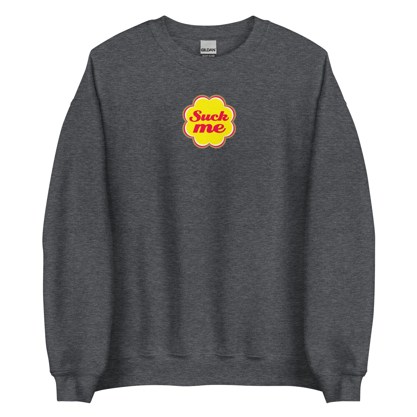 Sweat unisexe col rond Suck me sucette chupa Gris Foncé Chiné - Sedurro