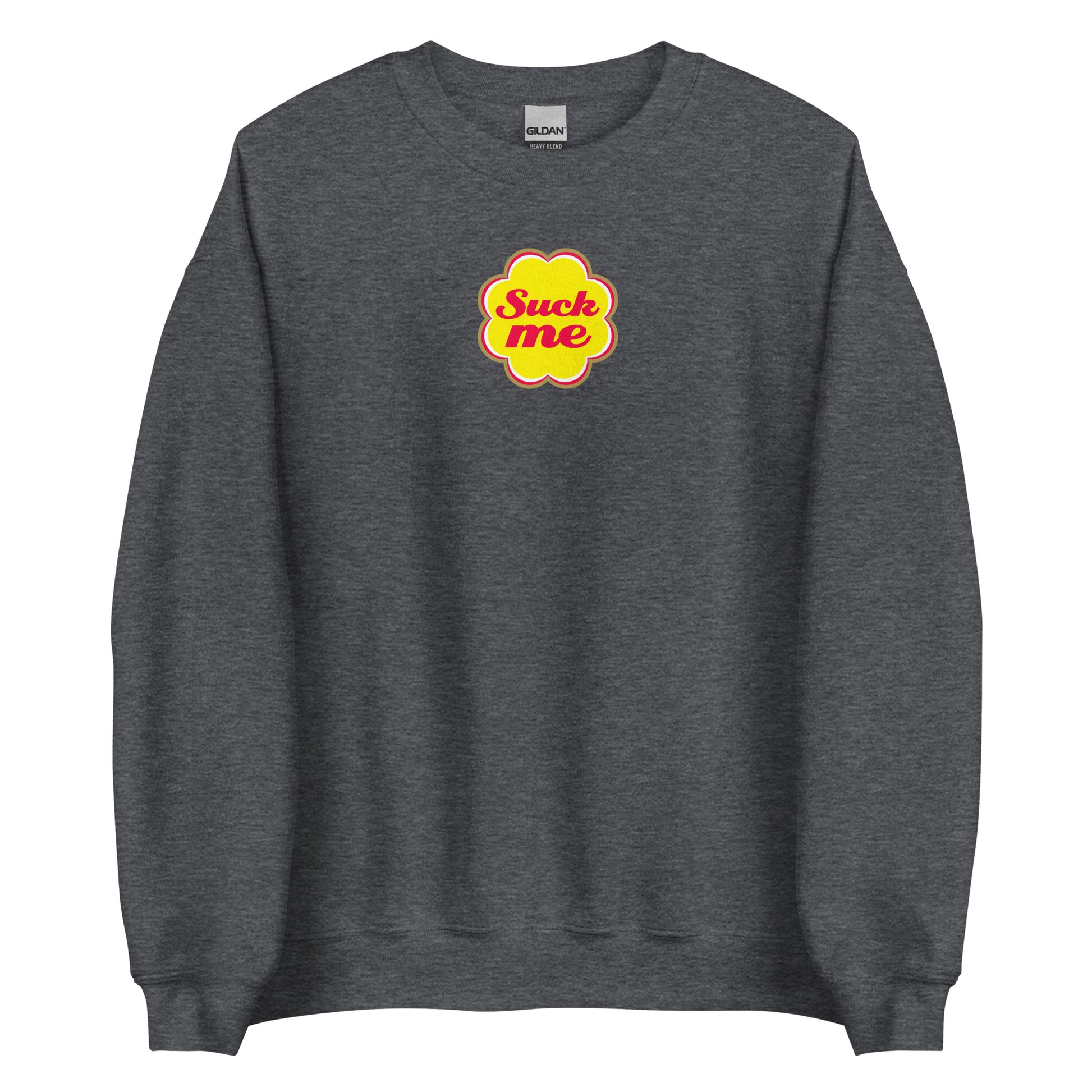 Sweat unisexe col rond Suck me sucette chupa Gris Foncé Chiné - Sedurro