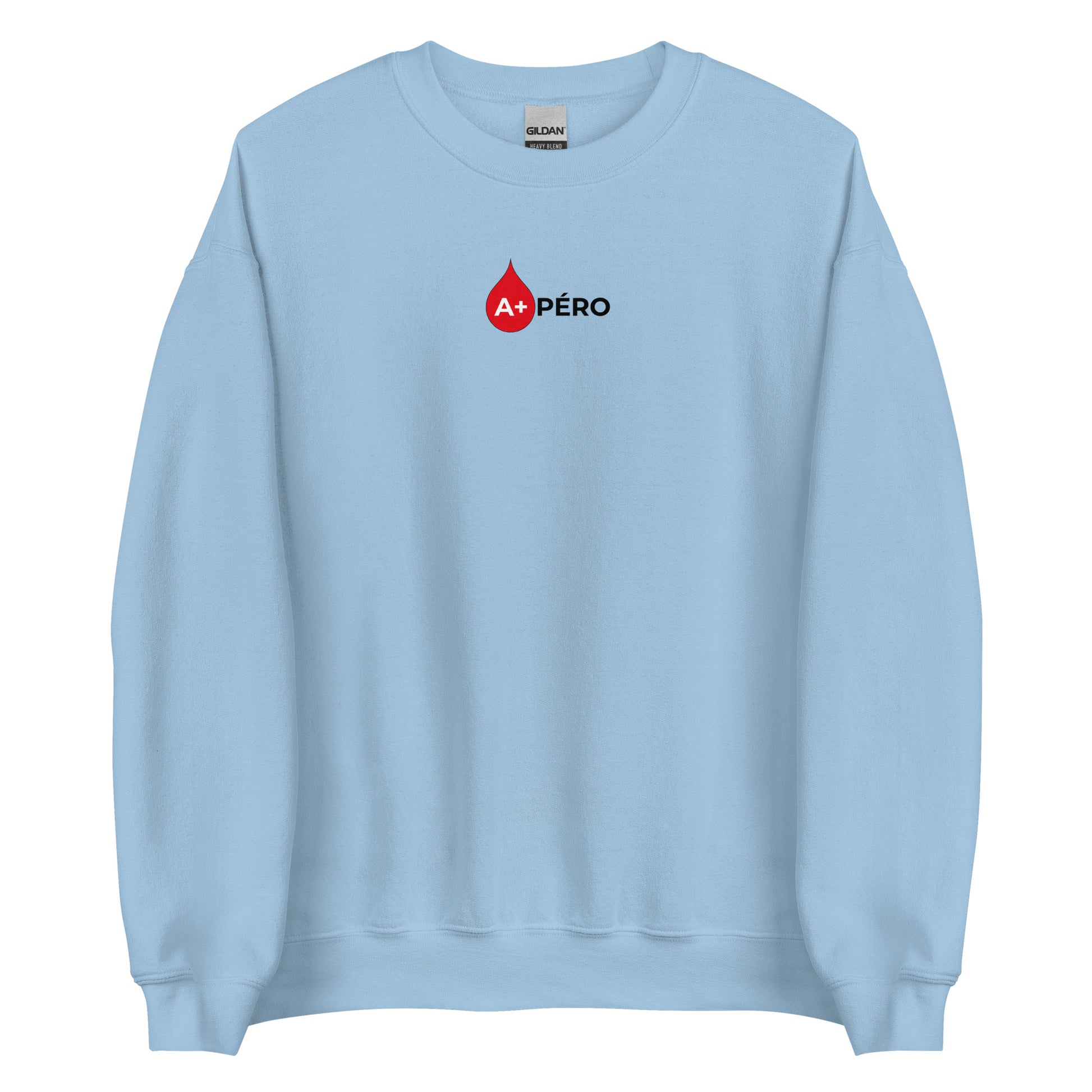 Sweat unisexe col rond Apéro groupe sanguin A+ Bleu Clair - Sedurro