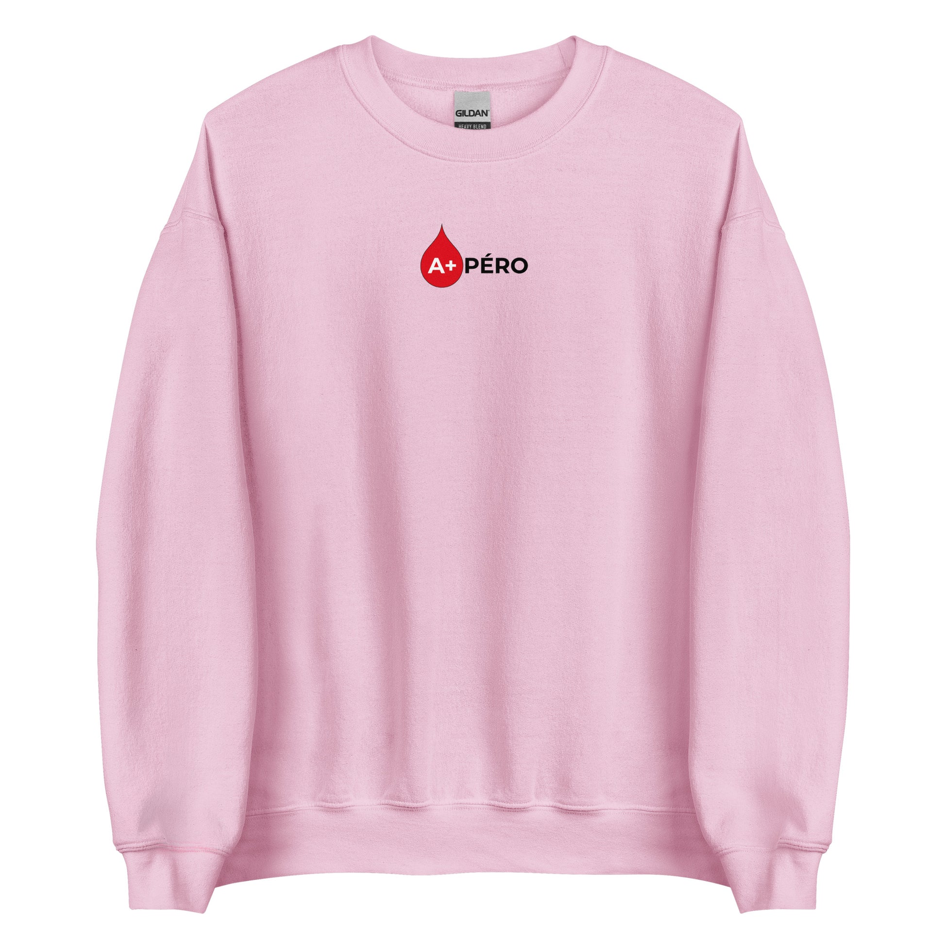 Sweat unisexe col rond Apéro groupe sanguin A+ Rose Clair - Sedurro