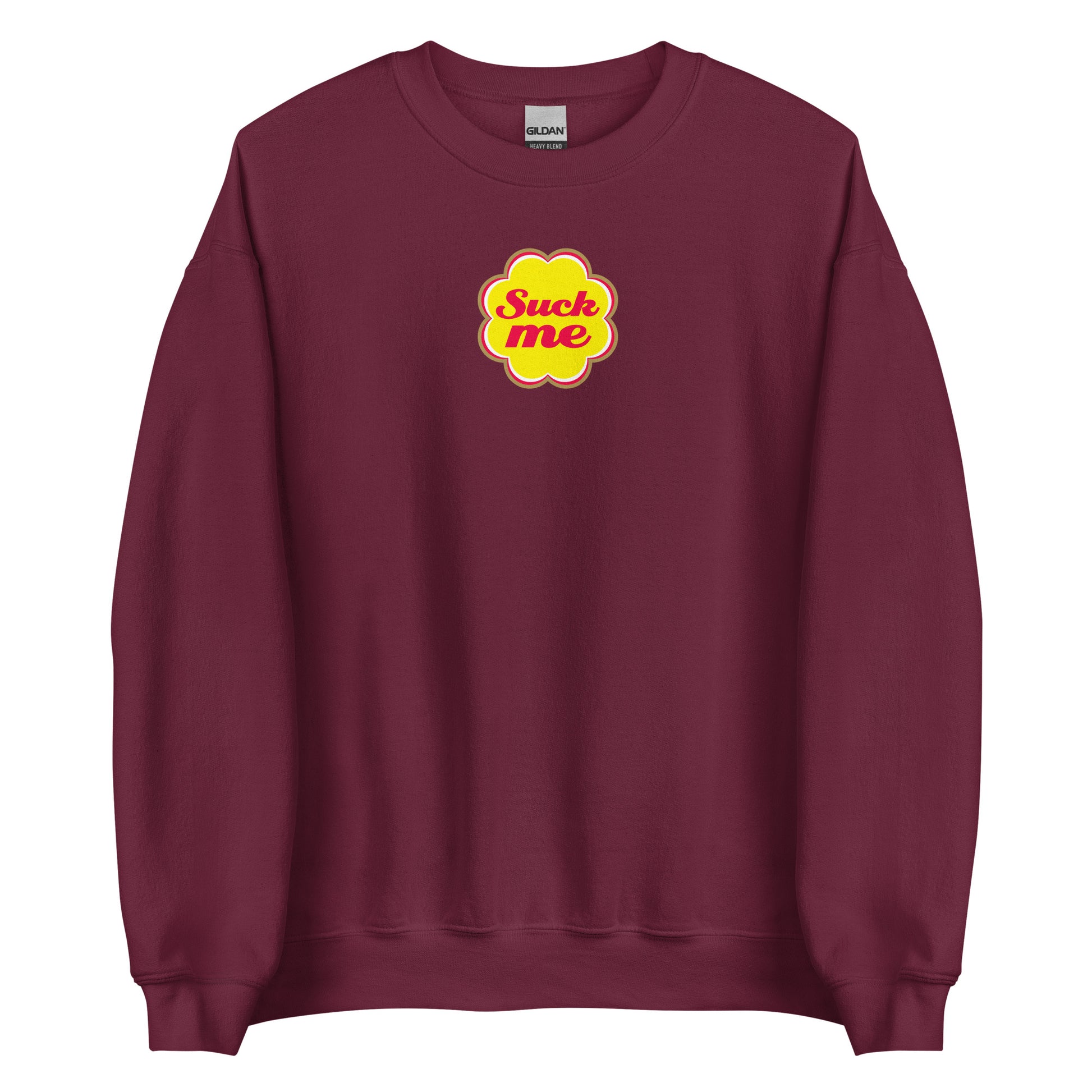 Sweat unisexe col rond Suck me sucette chupa Bordeaux - Sedurro