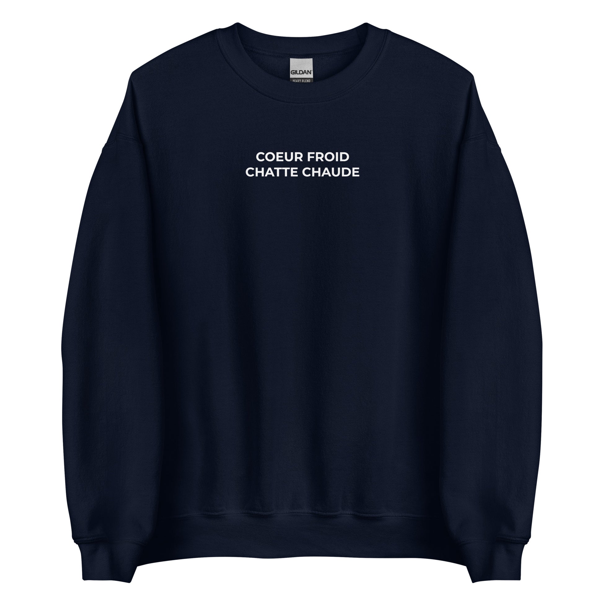 Sweat unisexe col rond Cœur froid chatte chaude Bleu Marine - Sedurro