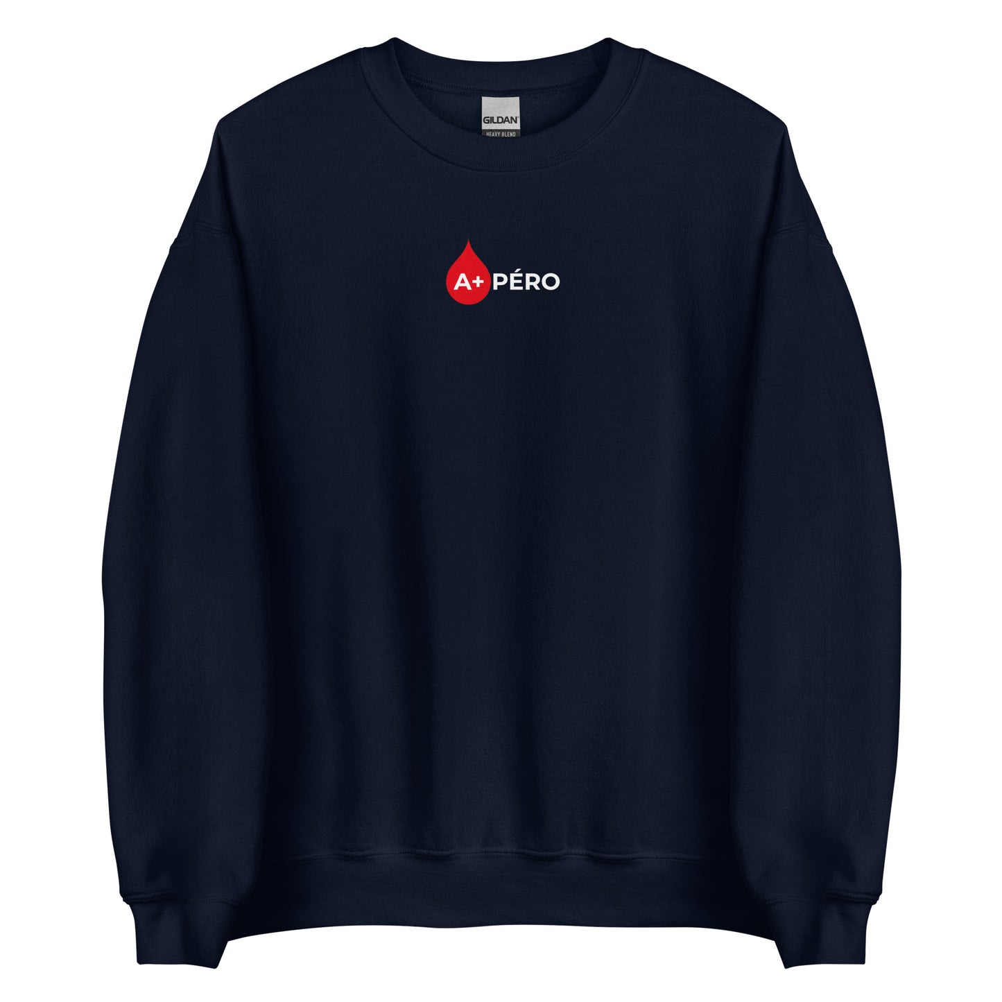 Sweat unisexe col rond Apéro groupe sanguin A+ Bleu Marine - Sedurro