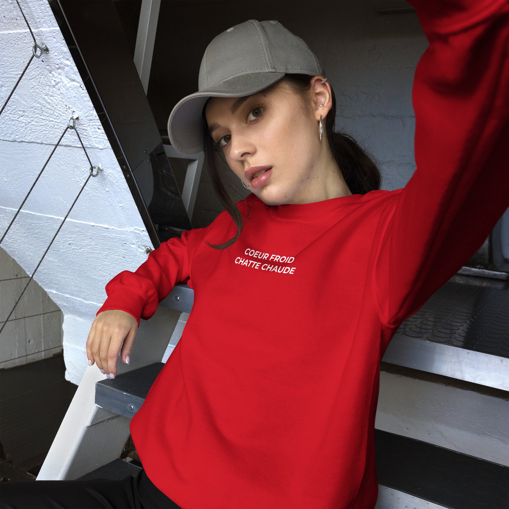 Sweat unisexe col rond Cœur froid chatte chaude - Sedurro