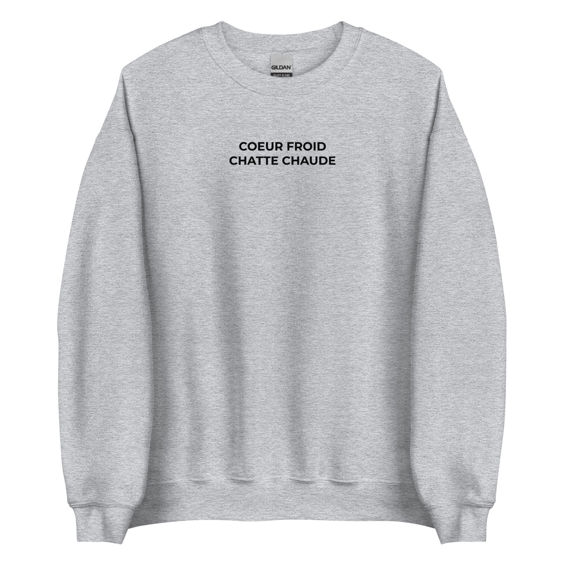 Sweat unisexe col rond Cœur froid chatte chaude Gris Sport - Sedurro