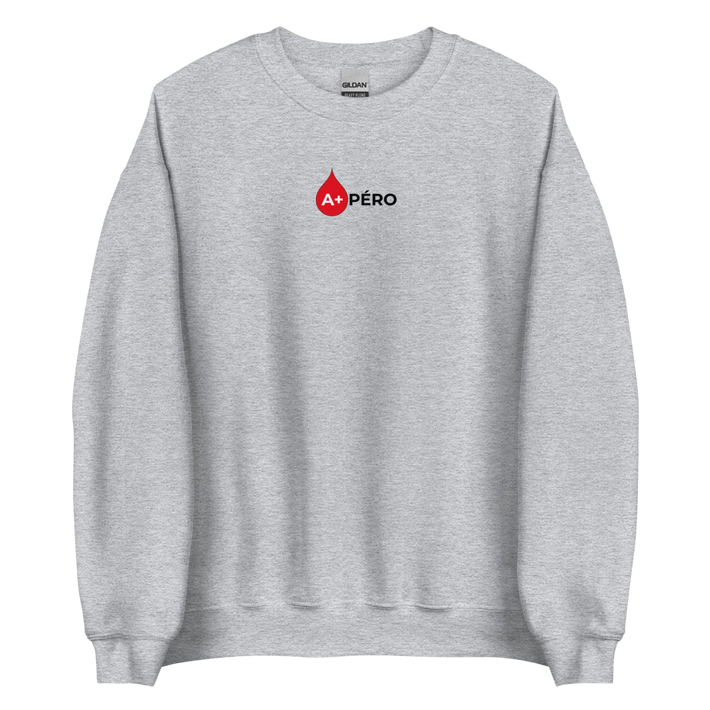 Sweat unisexe col rond Apéro groupe sanguin A+ Gris Sport - Sedurro