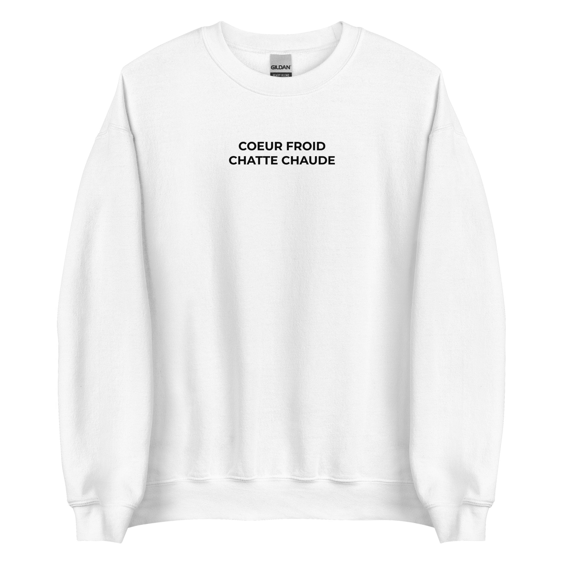 Sweat unisexe col rond Cœur froid chatte chaude Blanc - Sedurro
