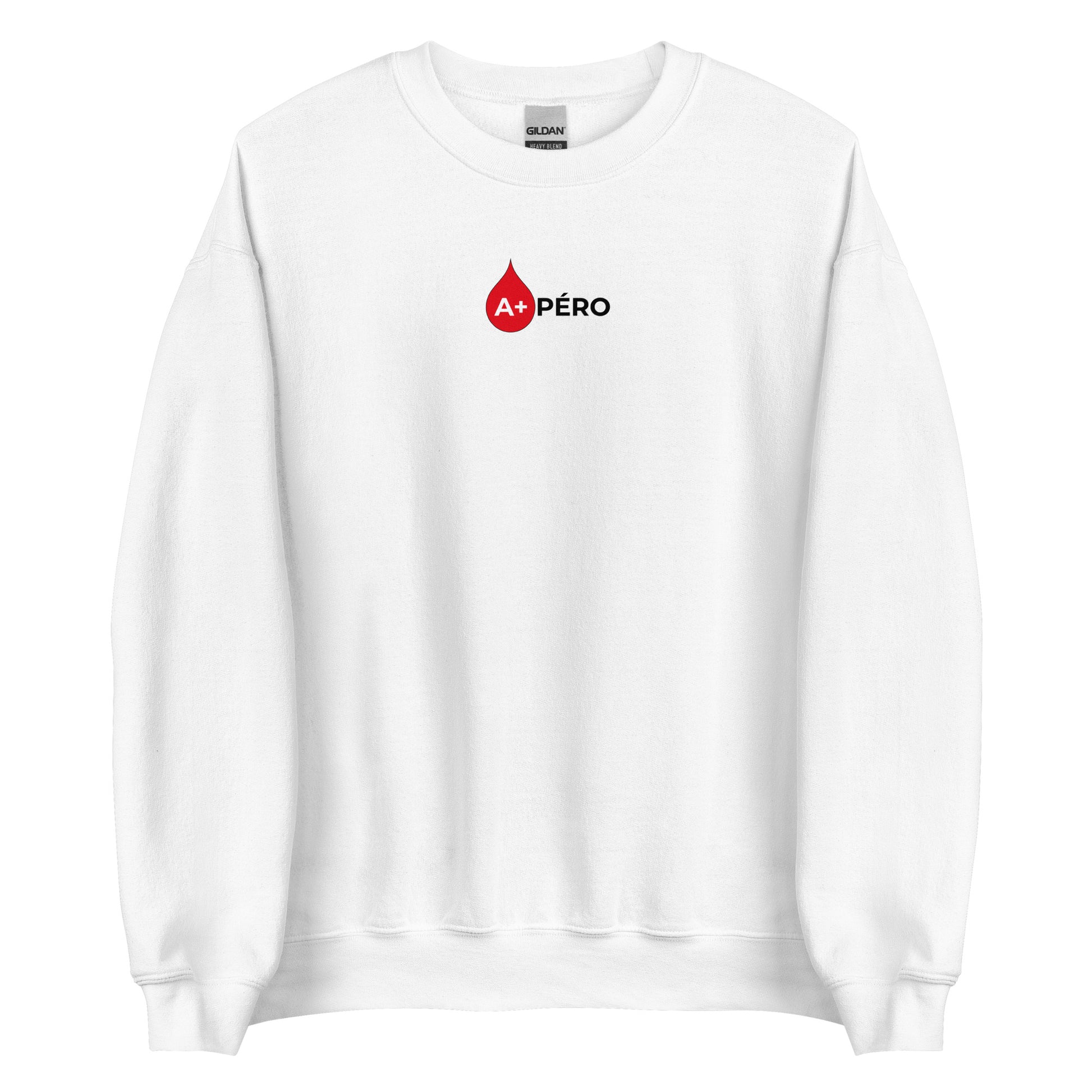 Sweat unisexe col rond Apéro groupe sanguin A+ Blanc - Sedurro